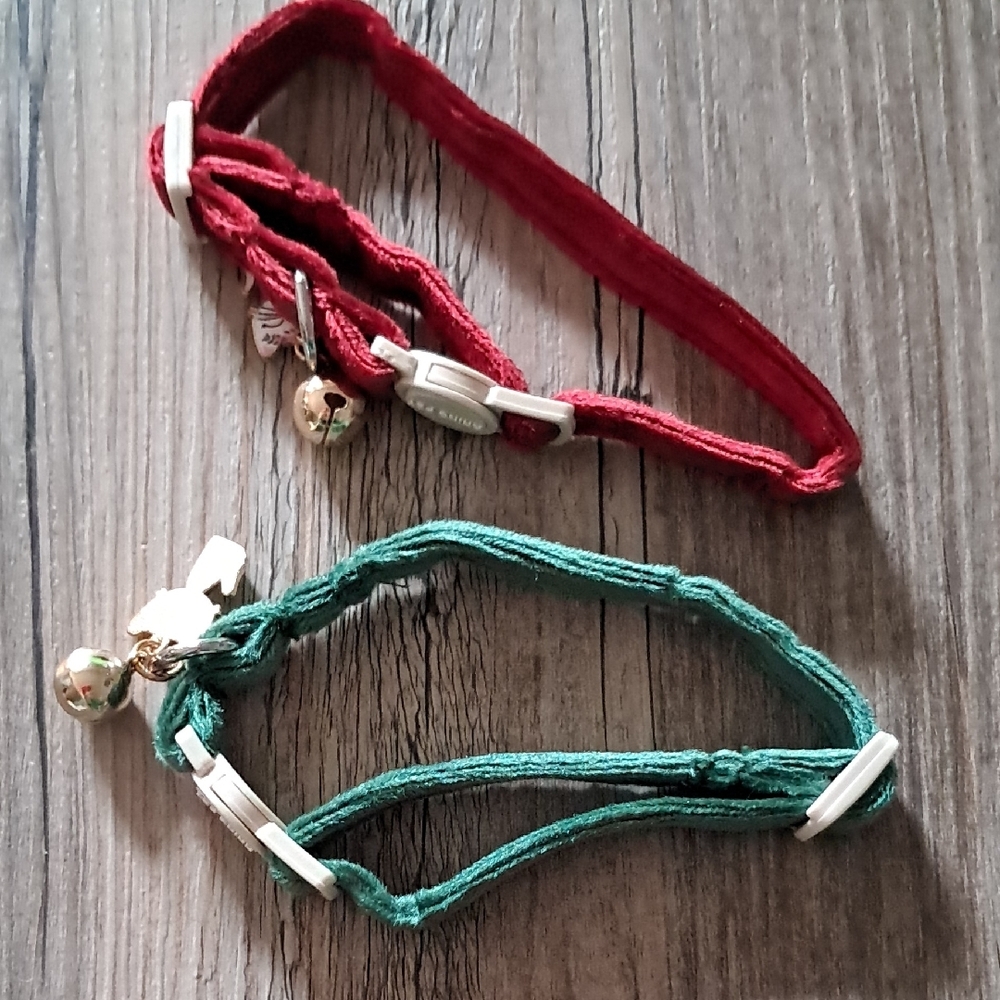 Velvet Cat Collar Set - Burgundy and Forest Green